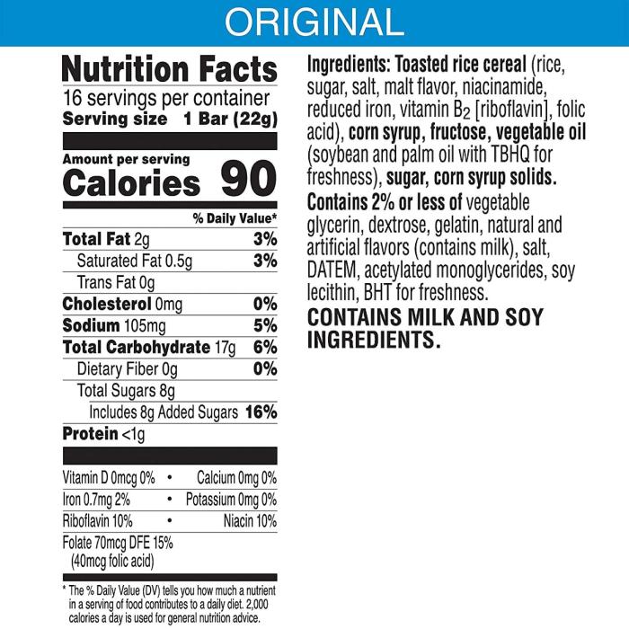 Nutrition facts on rice krispies